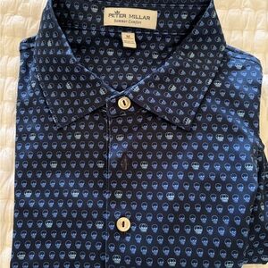 TWO Peter Millar Navy and Light Blue Skull Print Shirt